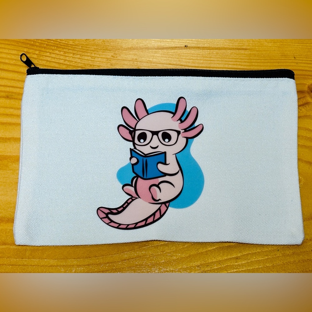 Cute Axolotl Reading Zippered Pouch